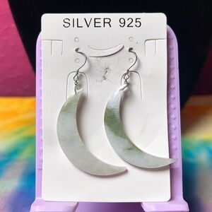Burma Jade Crescent Moon Dangle Earrings Silver 925